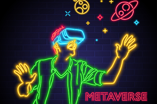 Person with VR headset exploring metaverse